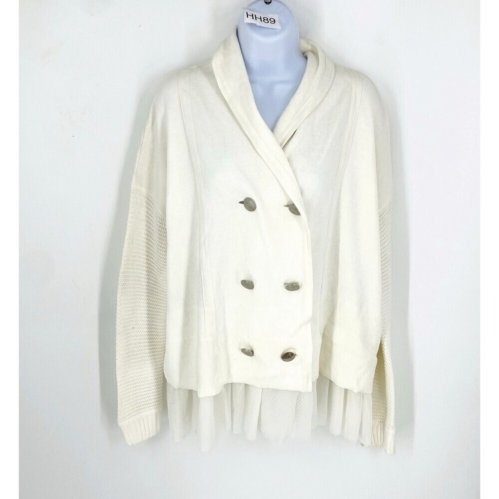 Free People Ivory Double Breasted Cardigan Sweater SM Knit Sleeve Lace Bottom